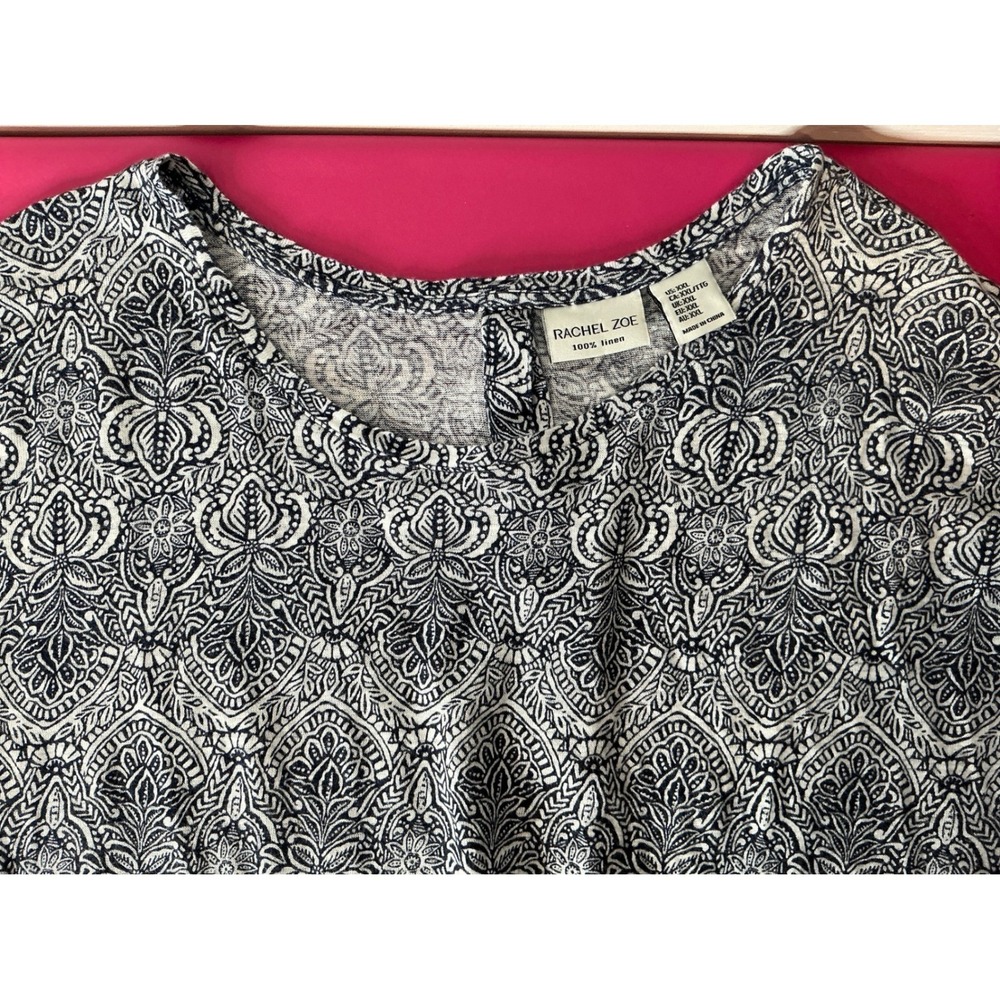 RACHEL ZOE Linen Paisley Cap Sleeve Top XXL Coastal Flowy Boho Everyday Casual - Picture 4 of 7